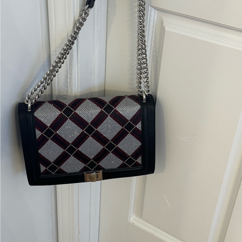 INC International Concepts Plaid Shoulder Bag with Silver Accents - Picture 3 of 4
